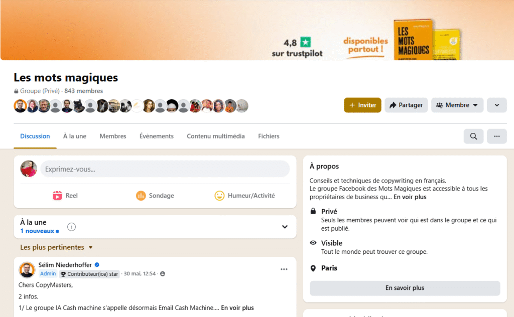 Groupe Facebook Les Mots Magiques, accessible pour tous les élèves du Protocole 10x10.