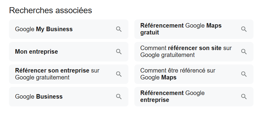 Recherches associées Google pour la requête "comment être référencé sur google gratuitement"