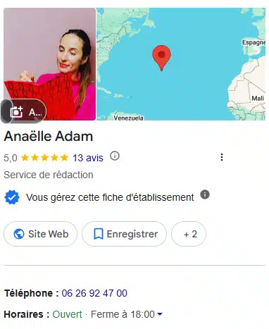 Fiche Google d'Anaëlle Adam