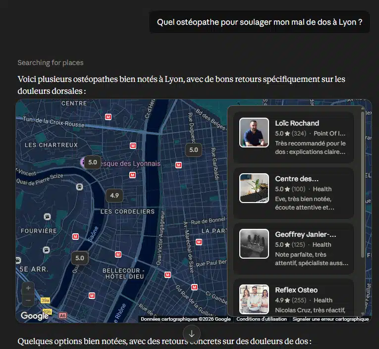 Recommandations IA pour un ostéopathe à Lyon, selon les bonnes pratiques SEO